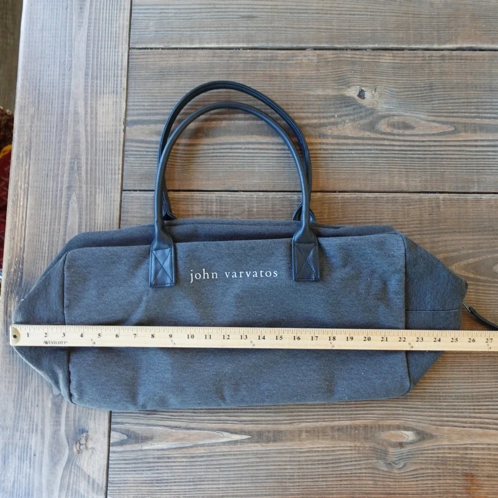 John Varvatos Mens Canvas Duffle Bag Grey Travel Weekender Carry On Gym Modern
